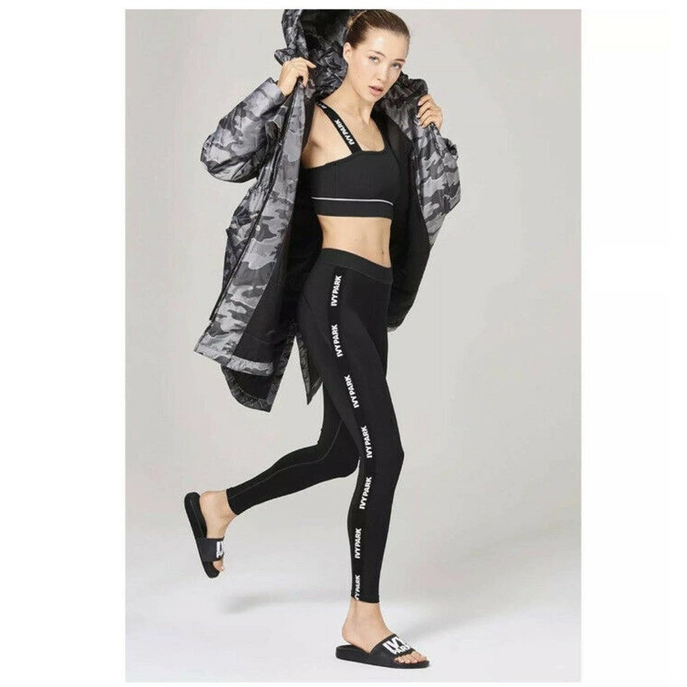 Ivy Park Leggings Women Extra Small Black‎ Logo Side Stripe Activewear Yoga